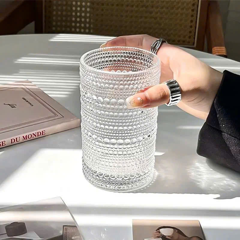 [8] Set 6 Ly Thủy Tinh Hoa Văn Chấm Bi Cao QYZD12779