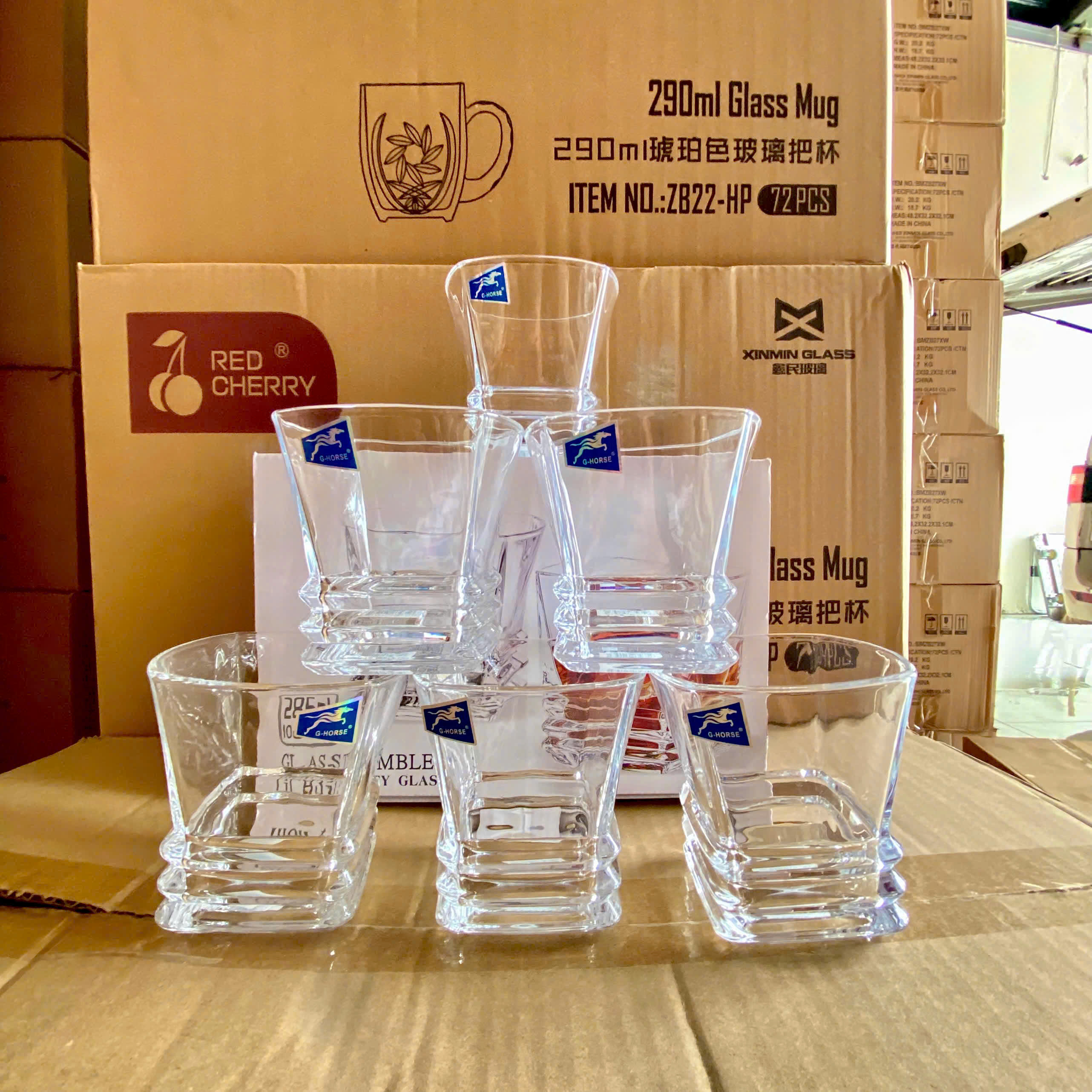 [8] Set 6 Ly Thủy Tinh Vuông 285ml G-Horse BM81810TT (V)