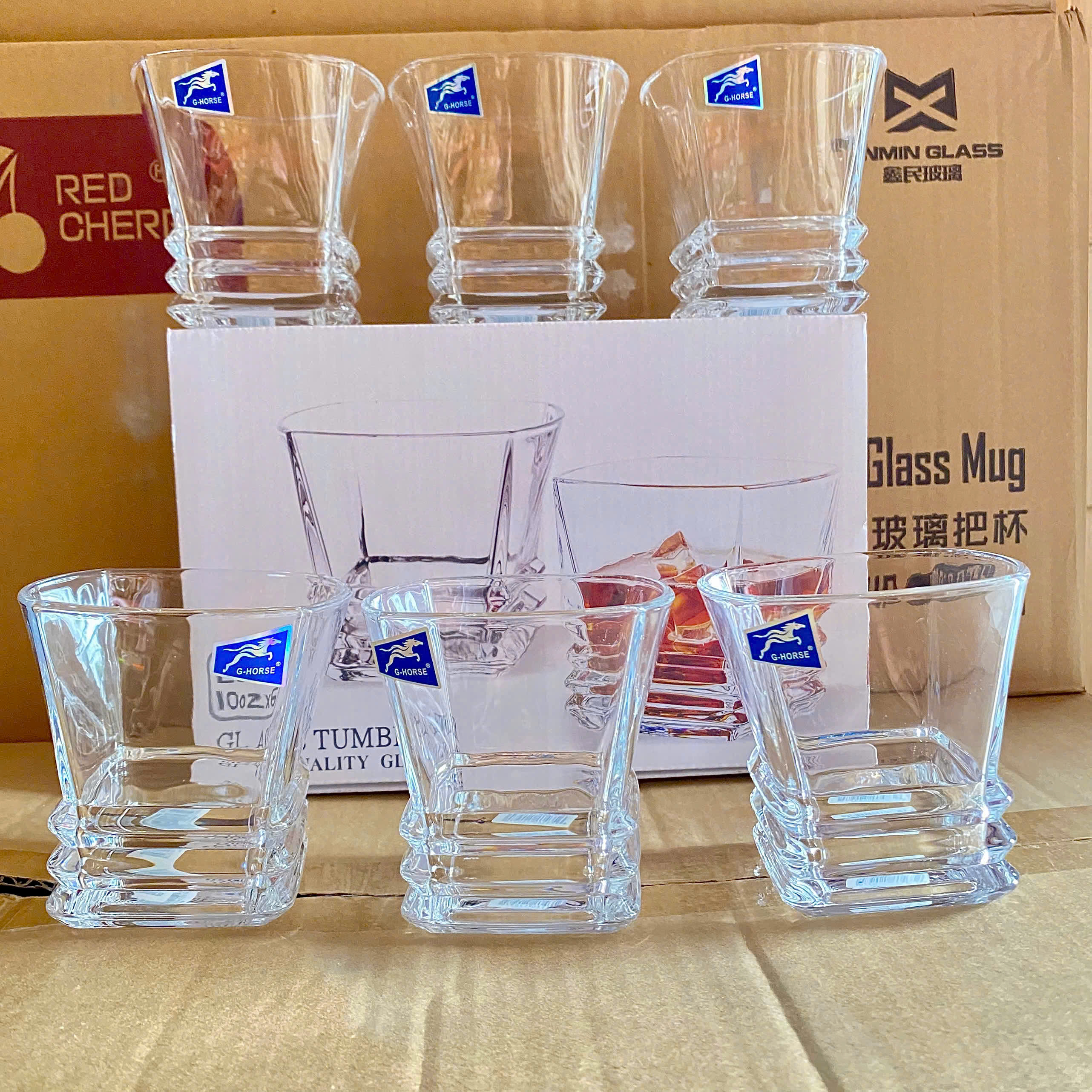 [8] Set 6 Ly Thủy Tinh Vuông 285ml G-Horse BM81810TT (V)