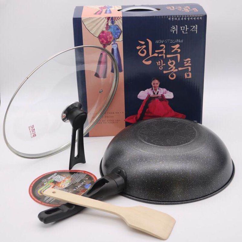 [10] Chảo Đá Sâu Lòng 32cm Kèm Nắp Muỗng - KHÔNG HỘP