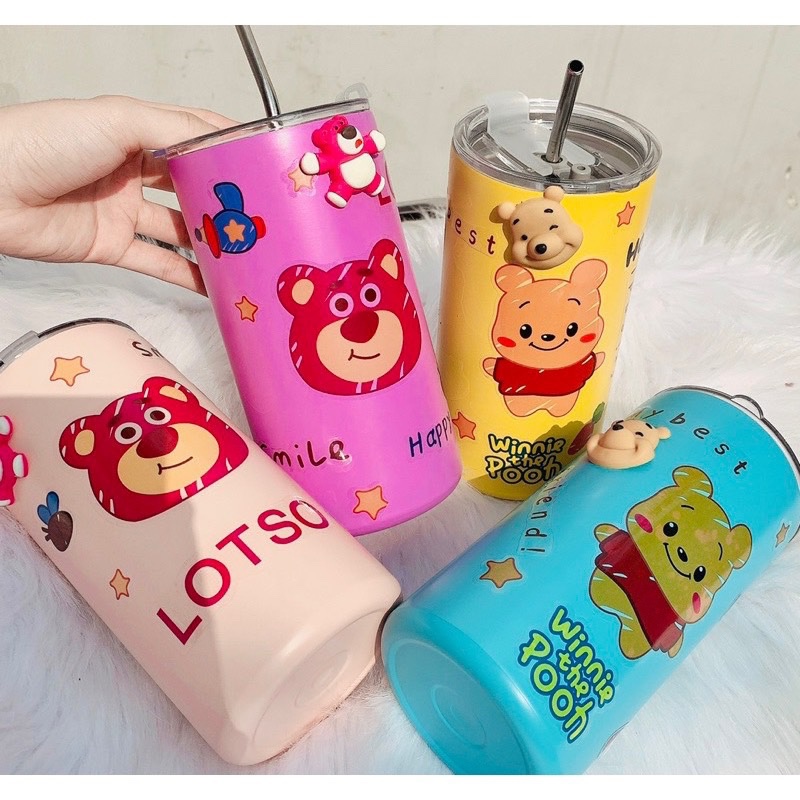 [50] Ly Giữ Nhiệt Hình Trụ GẤU DÂU 600ml