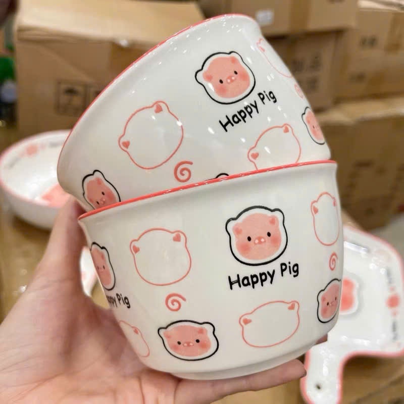 Set 2 chén sứ Heo hồng kèm muỗng ngộ nghĩnh, dễ thương cho bé