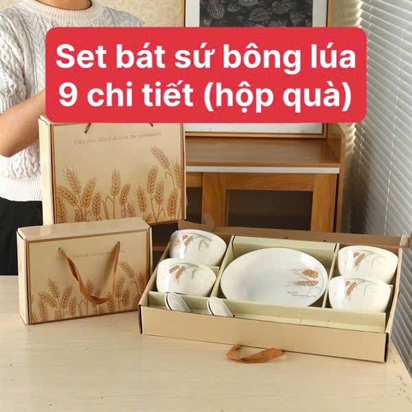 [18] Set chén sứ Bông Lúa 9 món