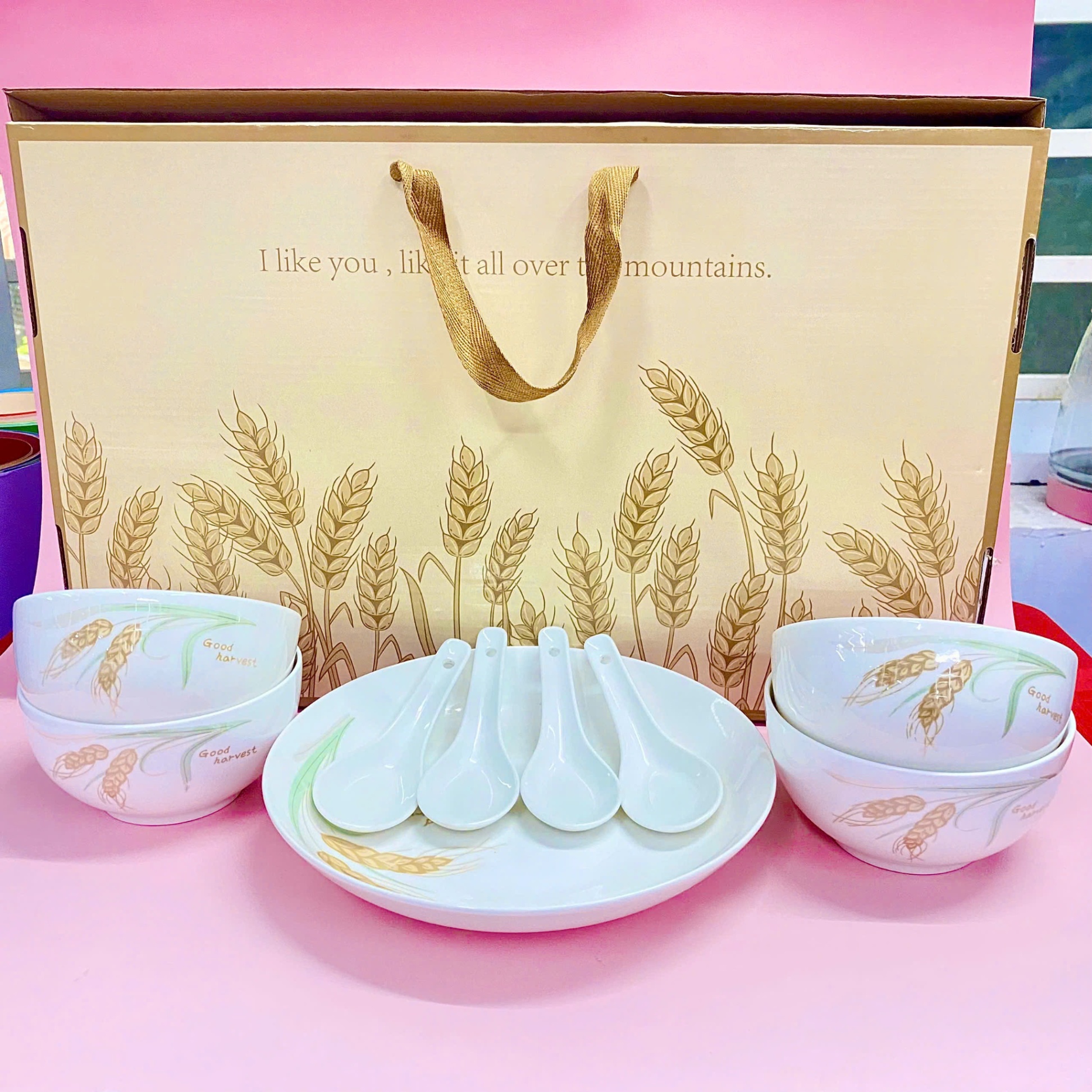 [18] Set chén sứ Bông Lúa 9 món