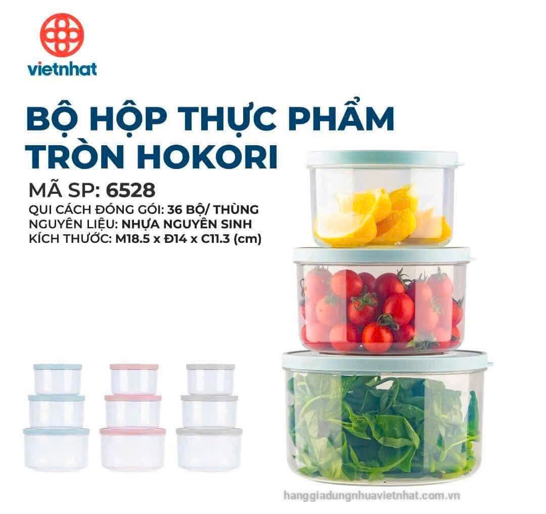 [36] Bộ hộp thực phẩm tròn Hokori 6528
