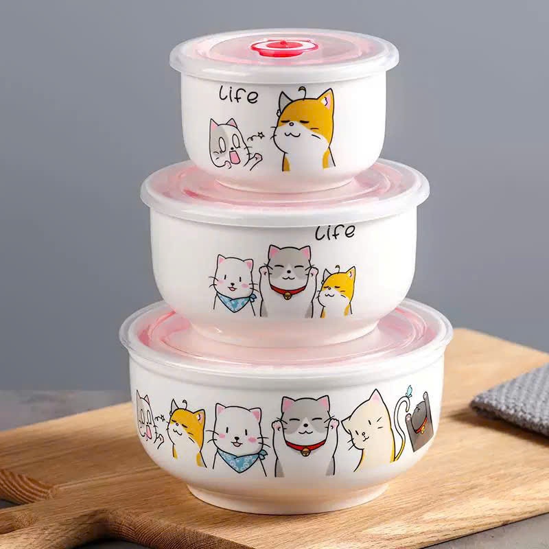 [20] Set 3 chén sứ Gia đình Mèo