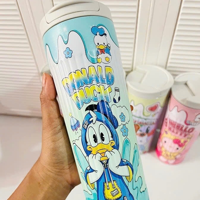 [50] Ly giữ nhiệt hình trụ hoạt hình 500ml - XANH