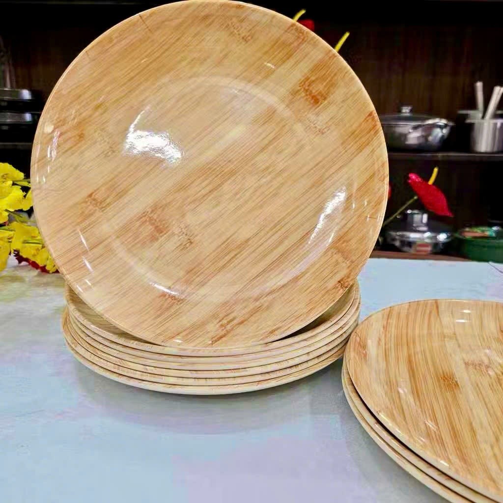 [240] Dĩa tròn mica vân gỗ size 8