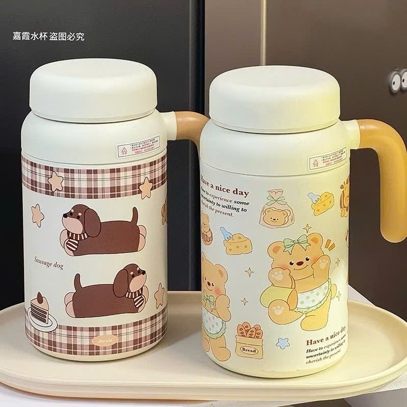 [50] Ly giữ nhiệt 1000ml hoạt hình có tay cầm
