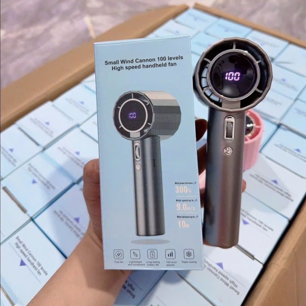 [100] Quạt tích điện cầm tay - GS5 (XÁM)