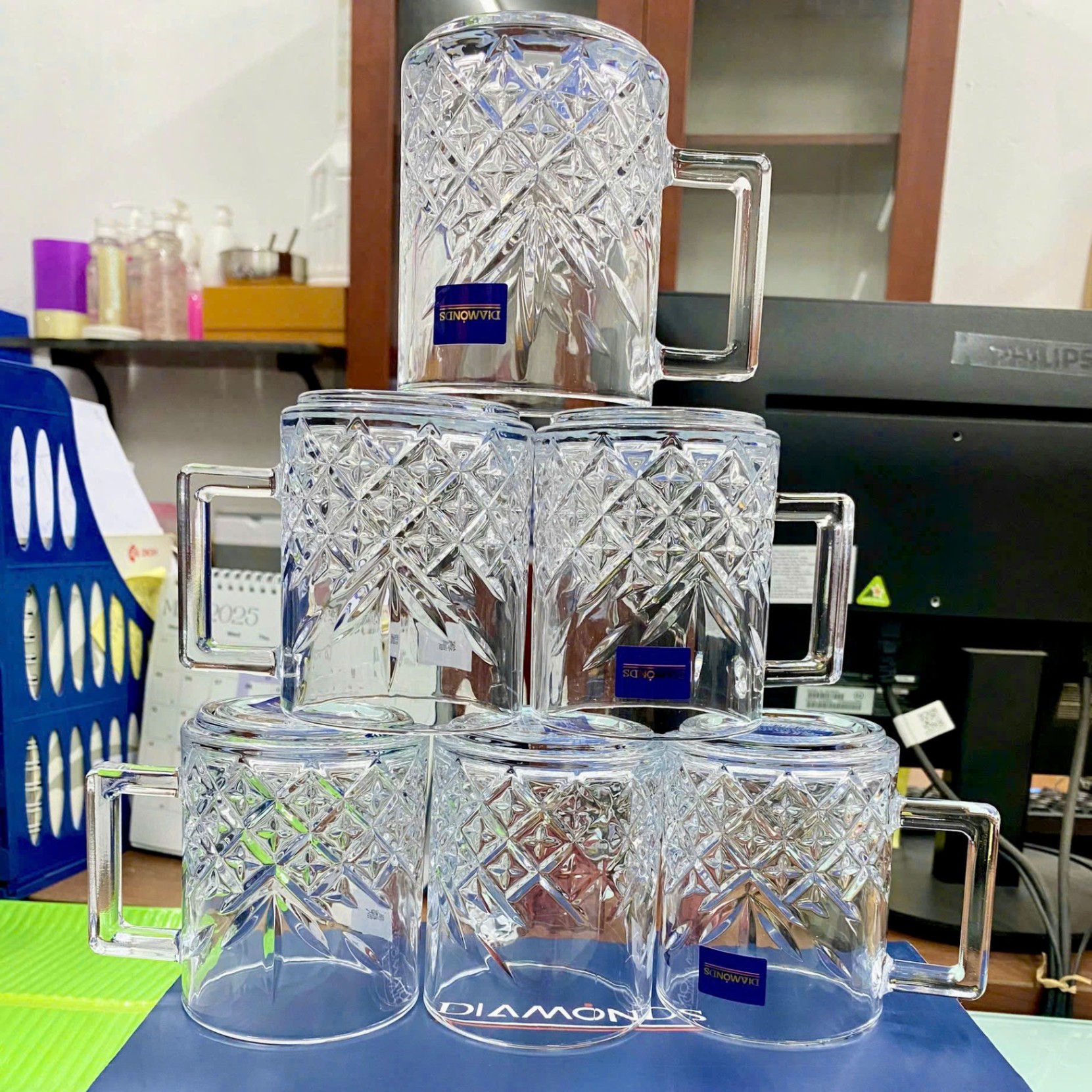 [8] Bộ 6 ly thuỷ tinh có quai 300ml DM253-2