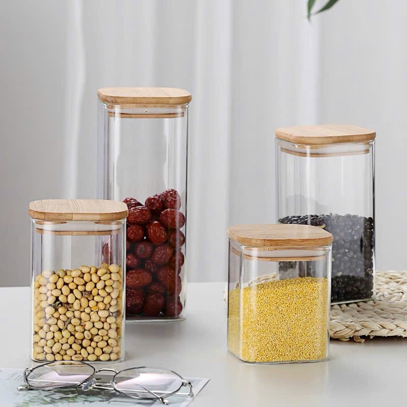 [48] Hũ thuỷ tinh vuông nắp gỗ 1500ml