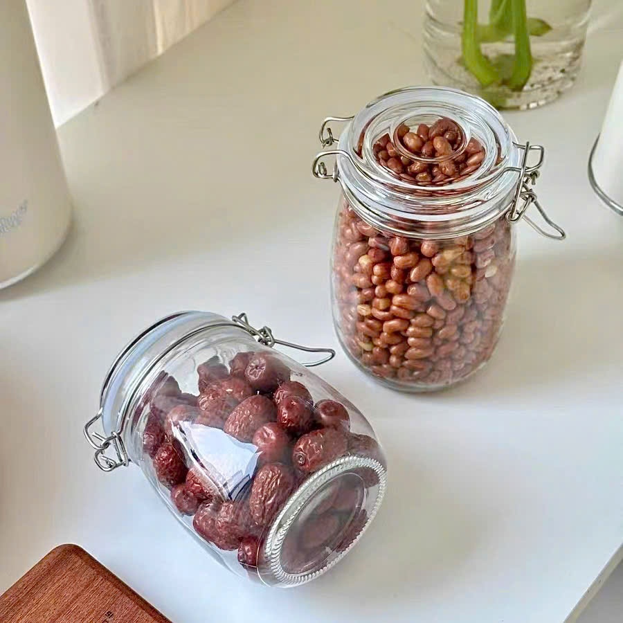 [24] Hũ Thuỷ Tinh Tròn Nắp Cài 950ml - 6504