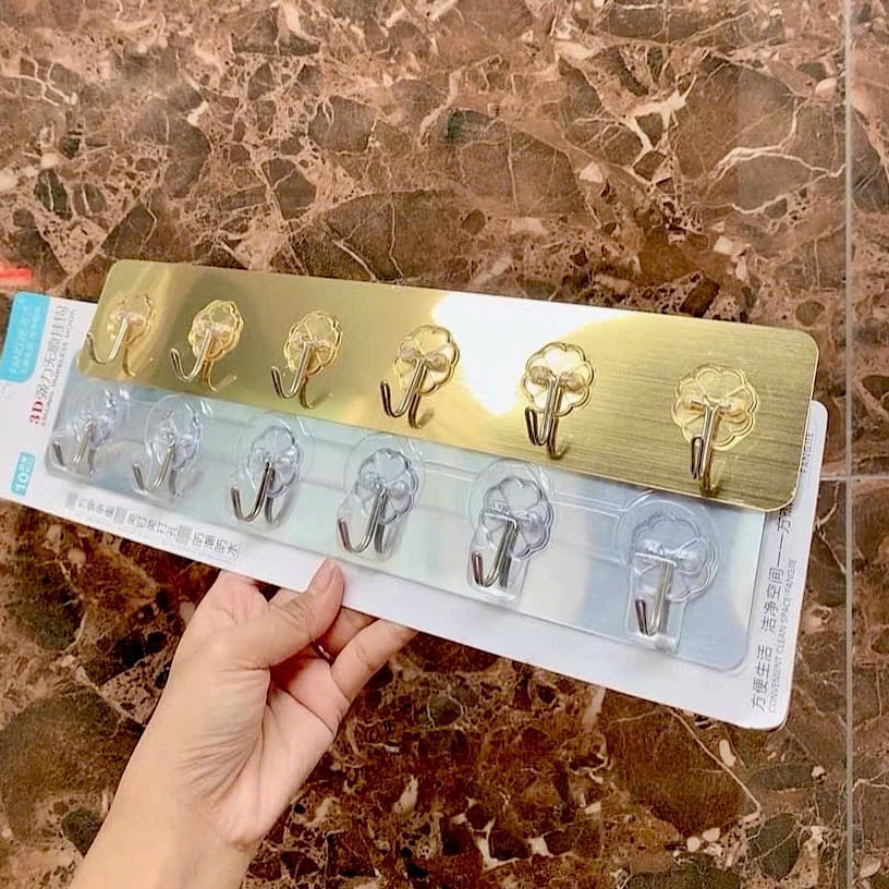 [340] Dính Tường Nhôm 6 Móc Inox