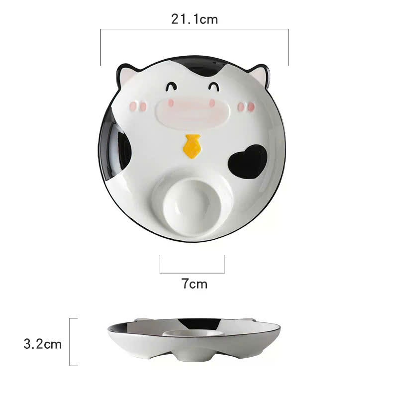 [48] Dĩa sứ tròn 8inch hoạt hình có chén chấm