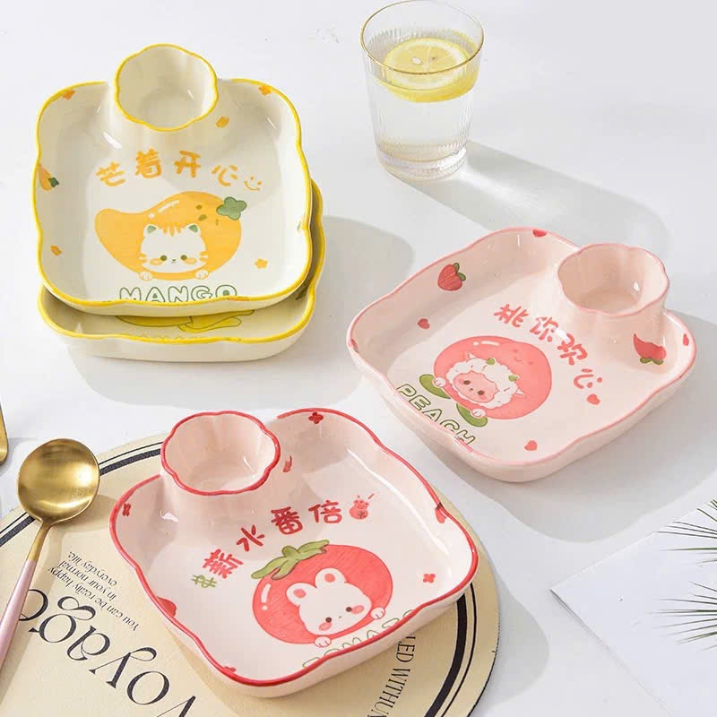 [40] Dĩa sứ vuông 8inch hoạ tiết có chén chấm