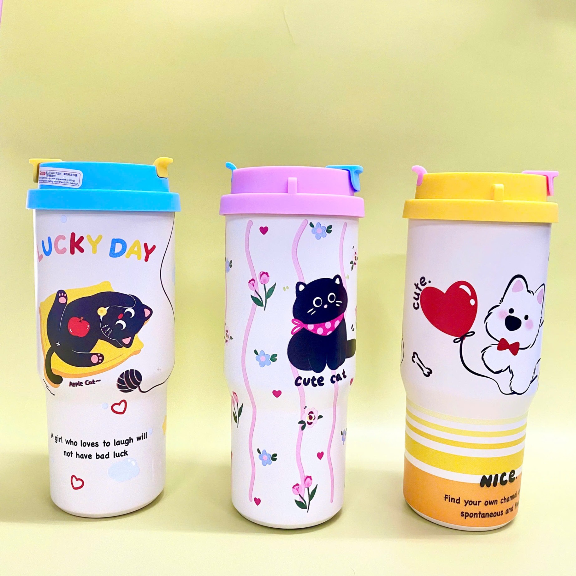 [50] Ly giữ nhiệt Mèo Mun có dây 800ml