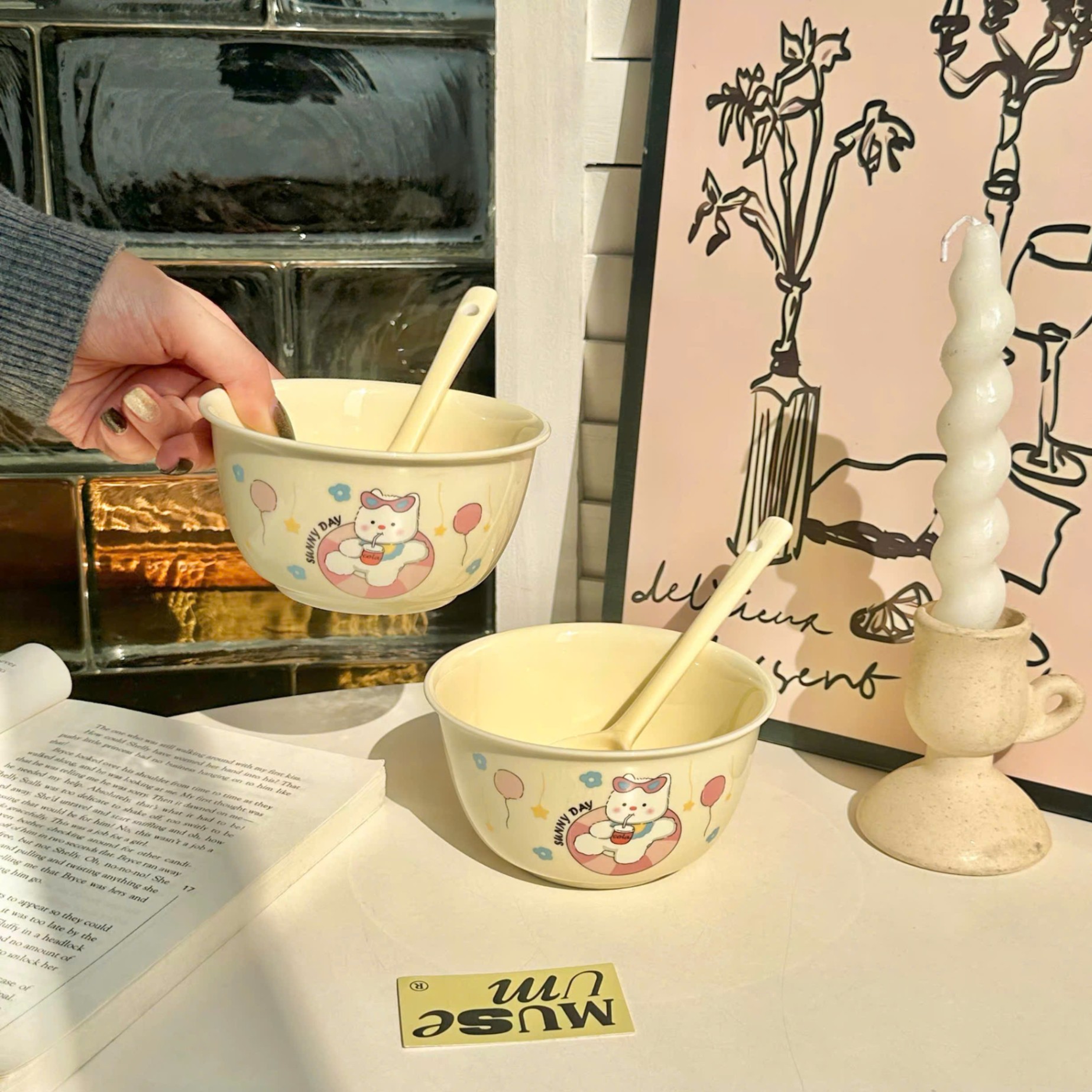 [40] Set 2 chén sứ Mèo Vàng