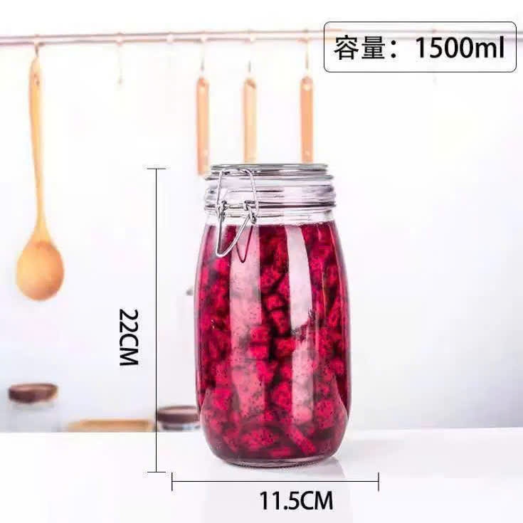 [24] Hũ Thuỷ Tinh Tròn Nắp Cài 1500ml