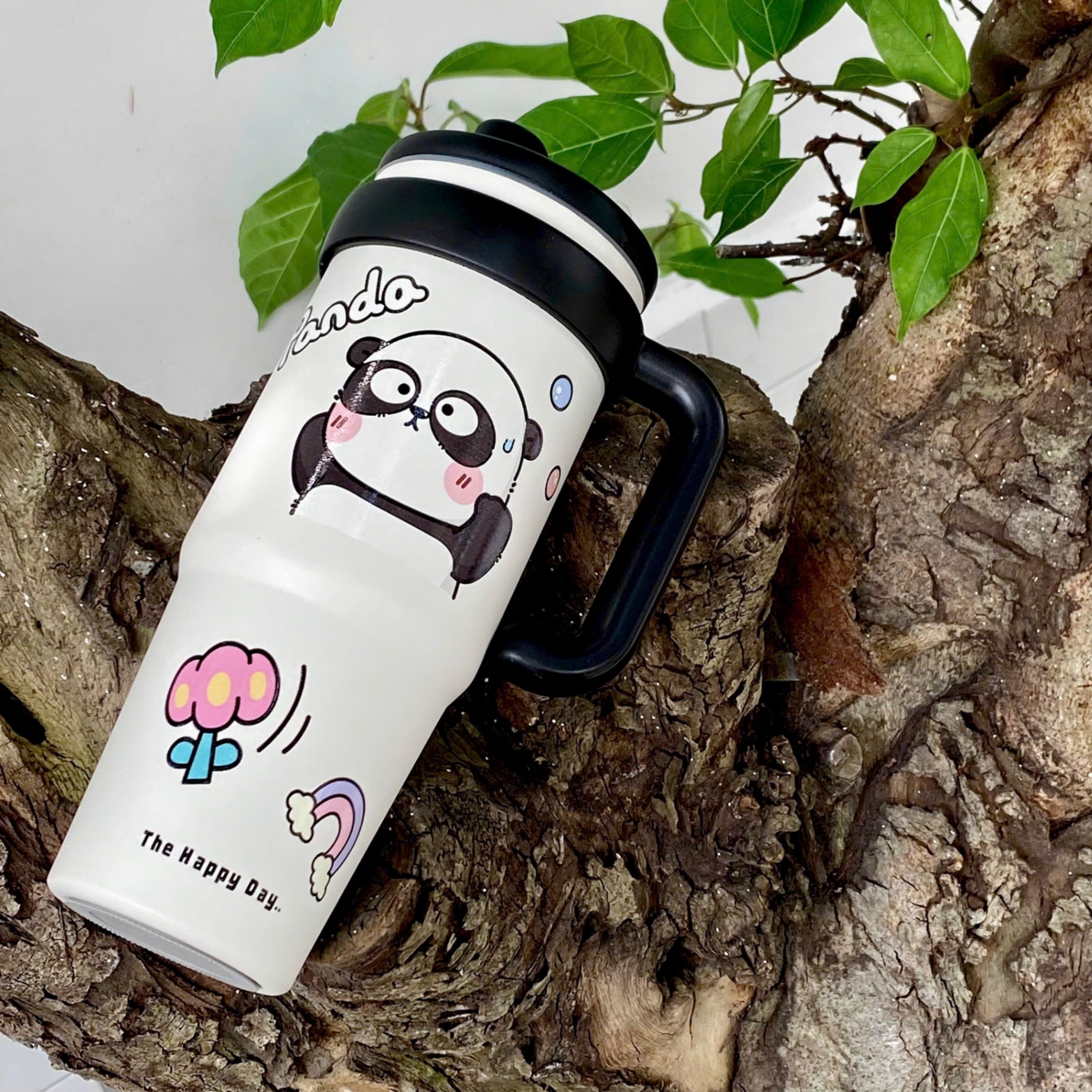 [40] Ly Giữ Nhiệt Có Tay Cầm Hình Thú Happy Day 1000ml