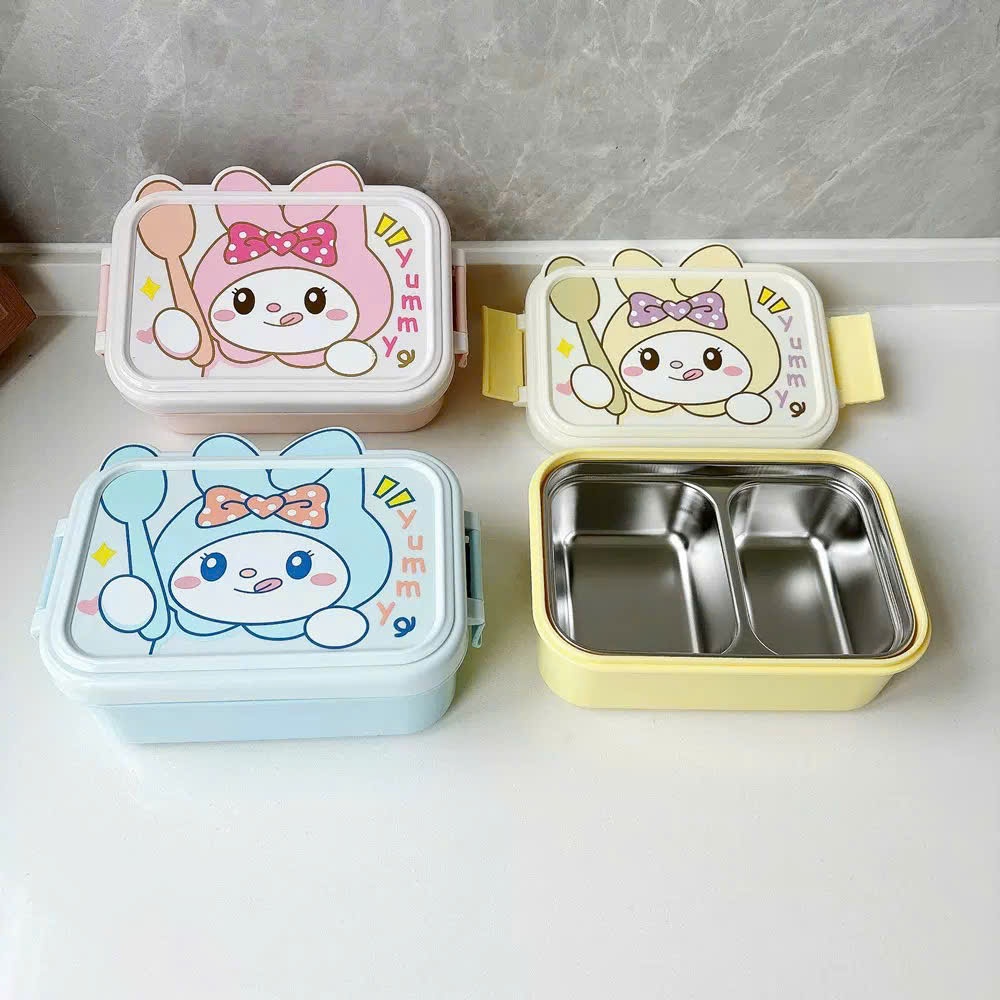 [48] Hộp cơm inox 2 ngăn hoạt hình dễ thương