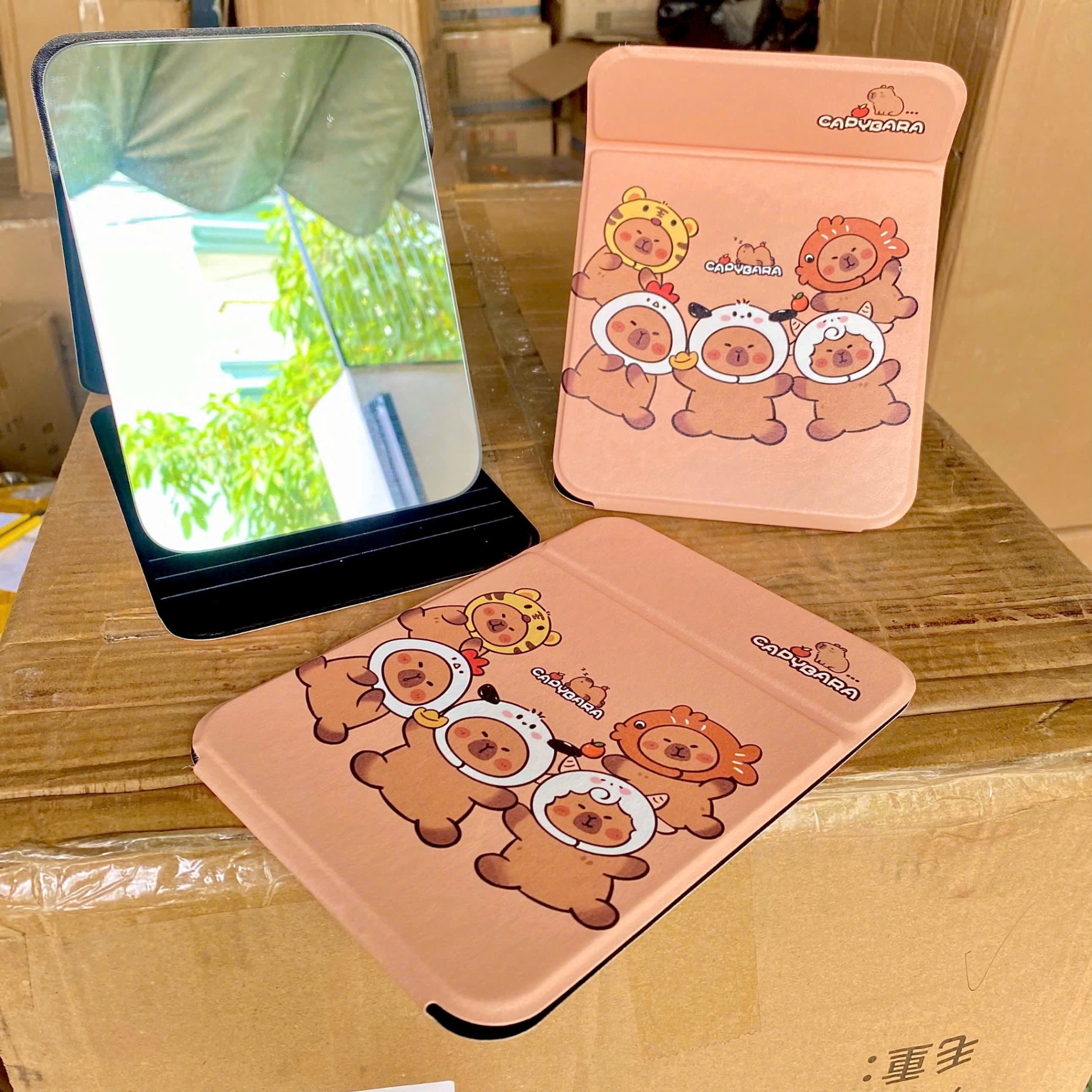 [120] Gương gấp gọn bọc da 20.5cm