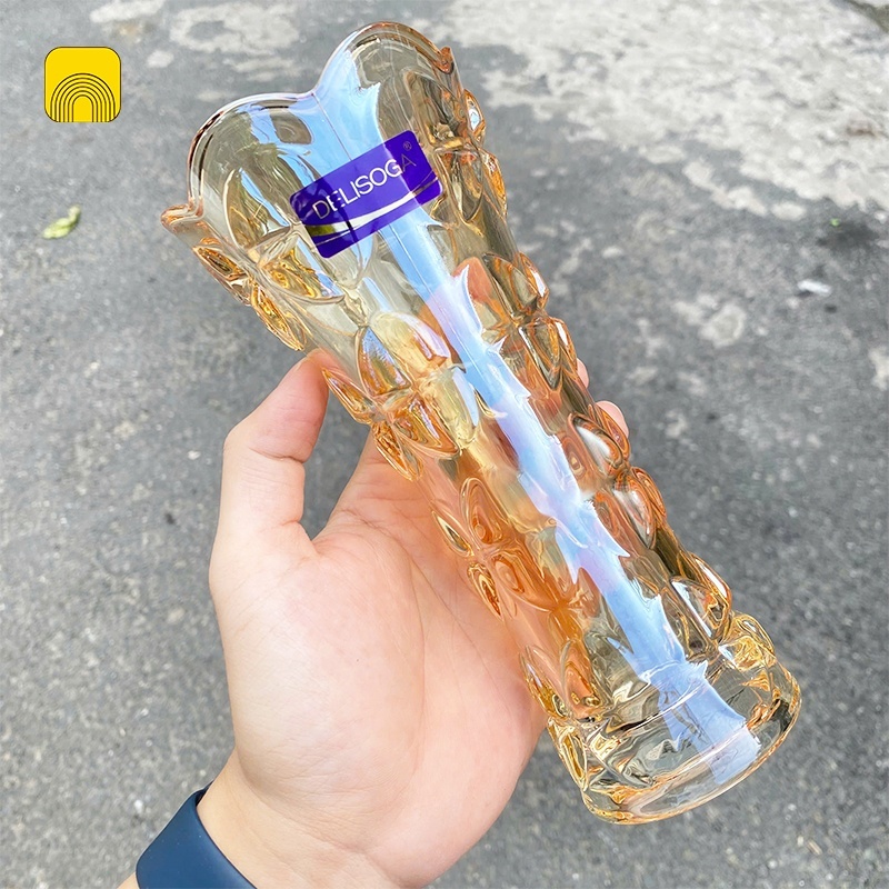 [24] Bình cắm hoa hoạ tiết 20cm - Vàng trà DSHP128
