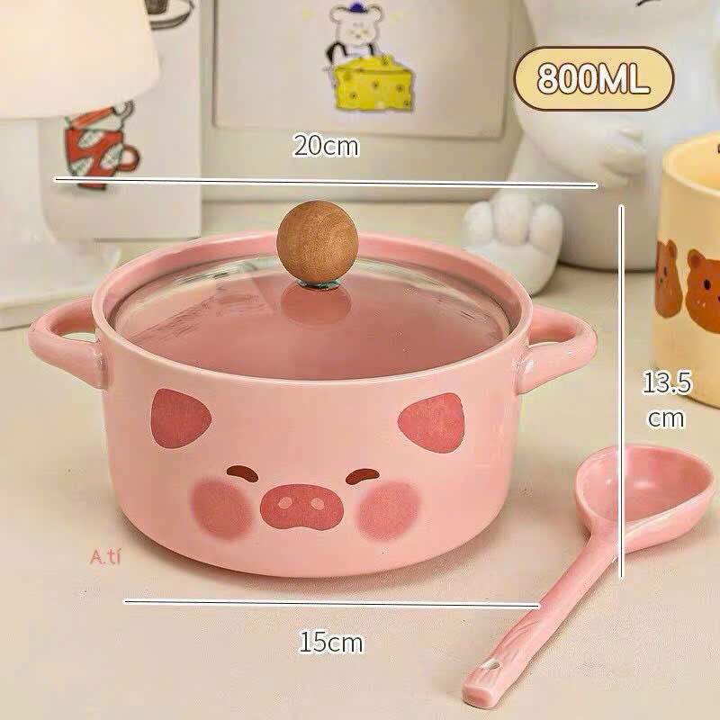 [48] Nồi sứ kèm thìa có nắp đậy HEO