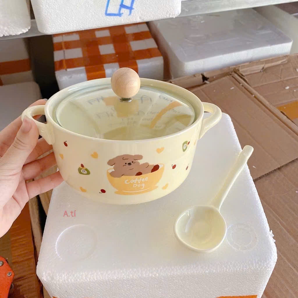 [48] Thố sứ kèm thìa có nắp đậy GẤU