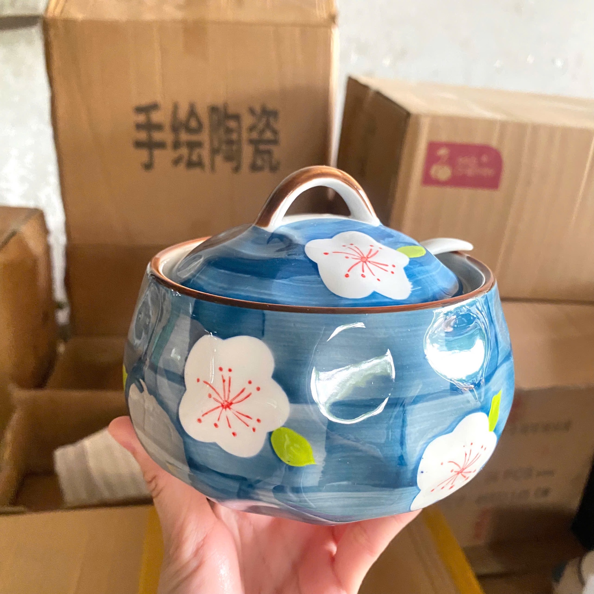 [48] Hũ đựng mỡ HOA ngẫu nhiên 600ml