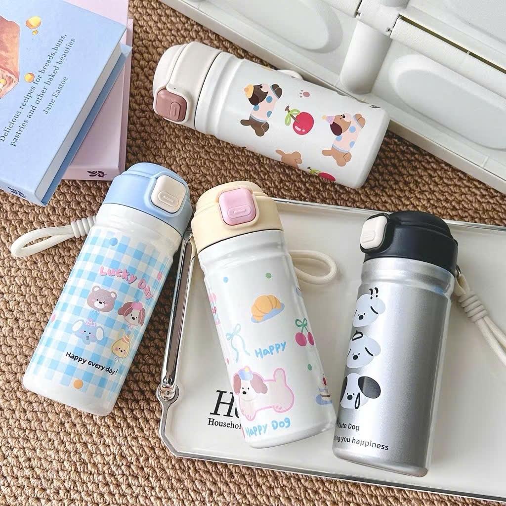 [60] Bình Giữ Nhiệt Sticker nắp bấm 450ML