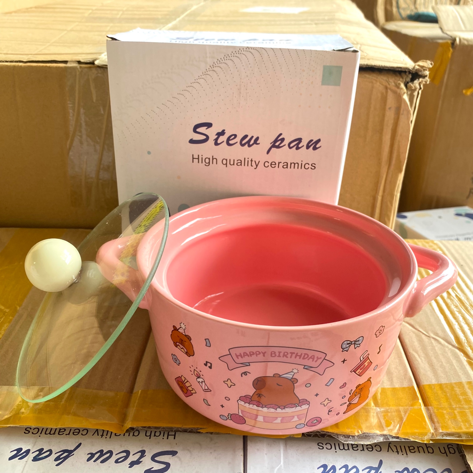 [40] Thố Sứ Ăn Mì Có Nắp Thủy Tinh - CAPYBARA (W032)