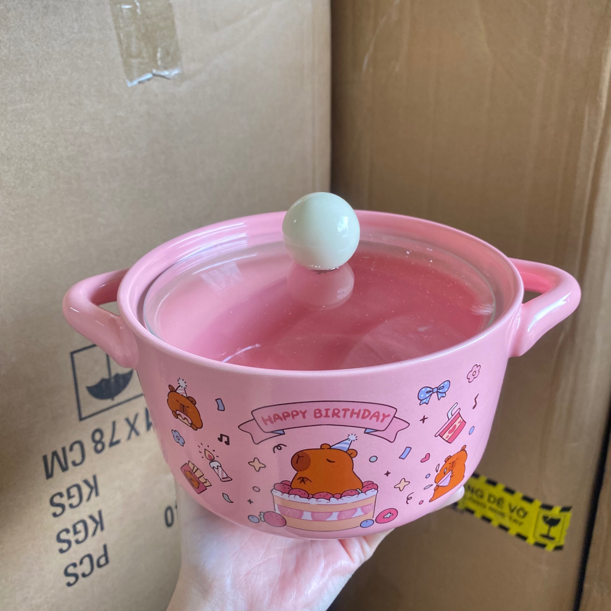 [40] Thố Sứ Ăn Mì Có Nắp Thủy Tinh - CAPYBARA (W032)