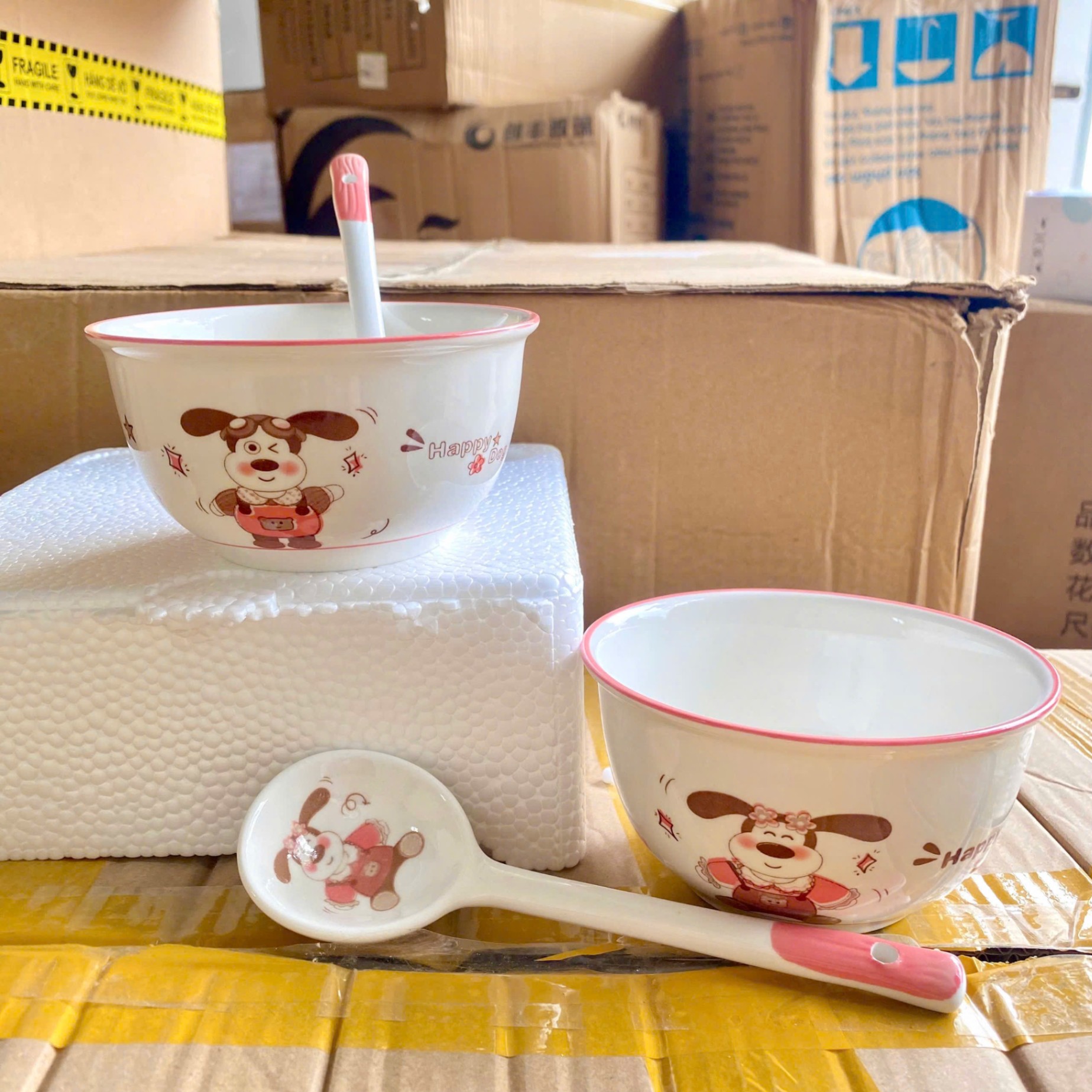 [40] Set 2 chén sứ Cún hồng