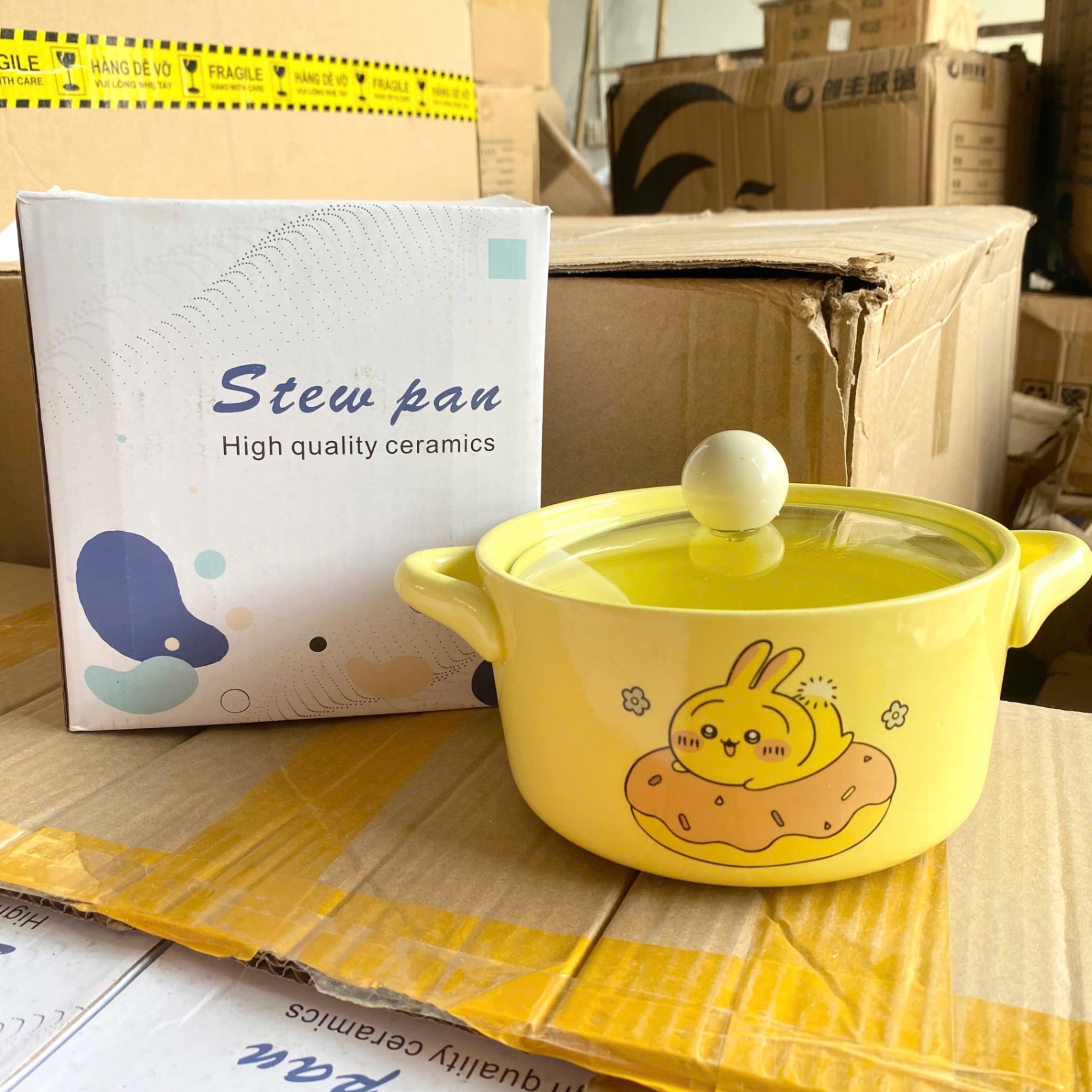 [40] Thố Sứ Ăn Mì Có Nắp Thủy Tinh - HOẠT HÌNH (W047)