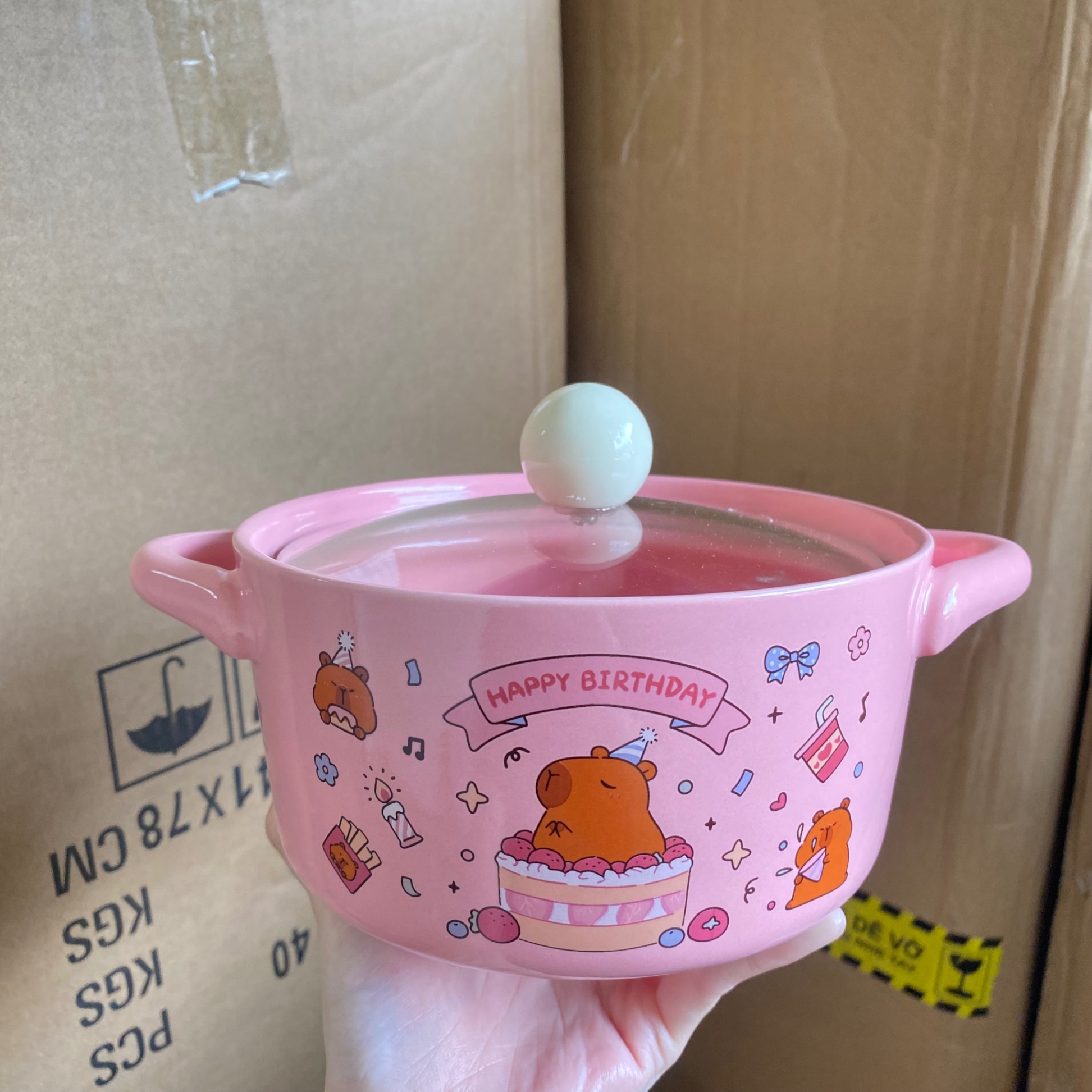 [40] Thố Sứ Ăn Mì Có Nắp Thủy Tinh - CAPYBARA (W032)