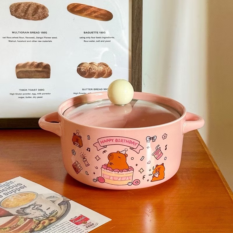 [40] Thố Sứ Ăn Mì Có Nắp Thủy Tinh - CAPYBARA (W032)