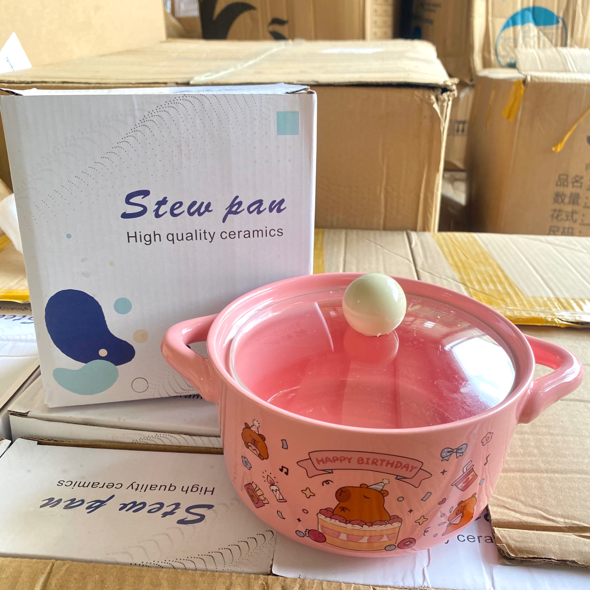 [40] Thố Sứ Ăn Mì Có Nắp Thủy Tinh - CAPYBARA (W032)