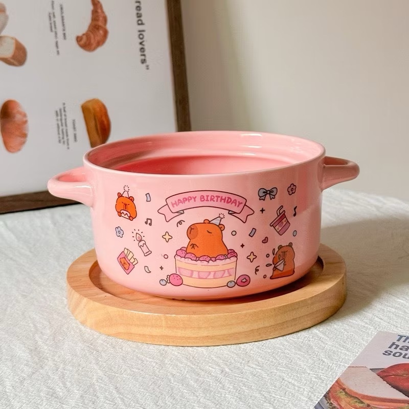 [40] Thố Sứ Ăn Mì Có Nắp Thủy Tinh - CAPYBARA (W032)