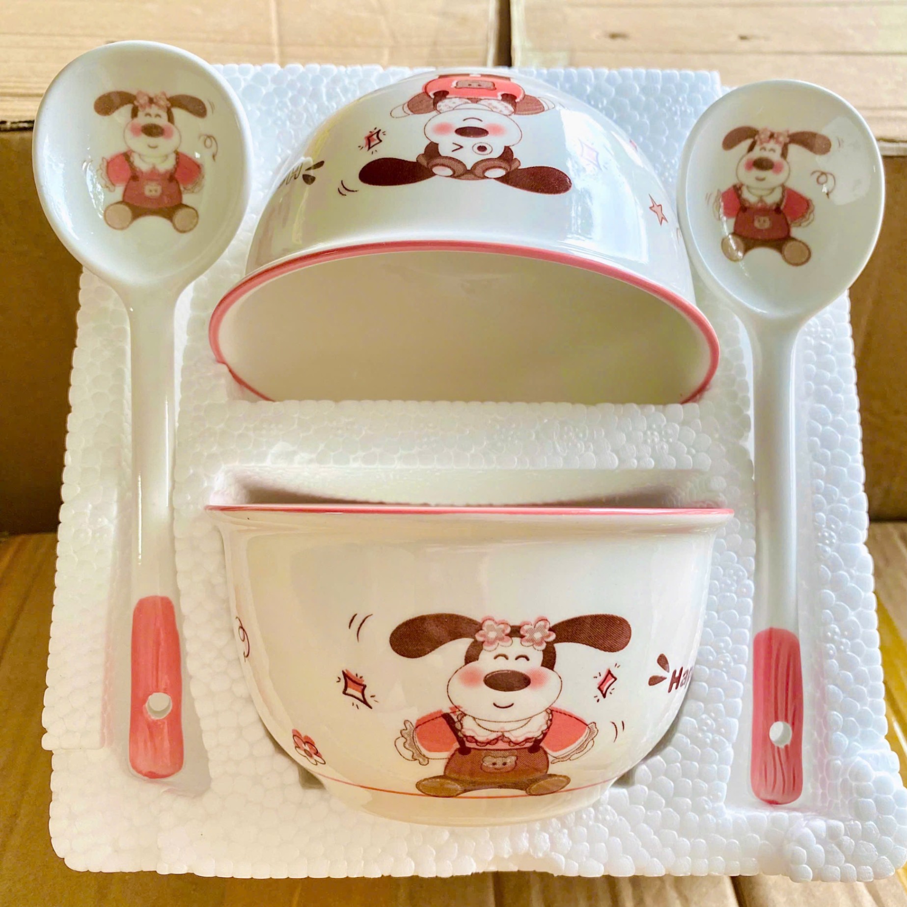 [40] Set 2 chén sứ Cún hồng