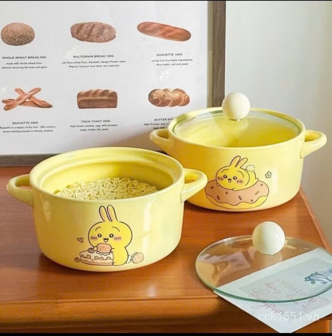 [40] Thố Sứ Ăn Mì Có Nắp Thủy Tinh - HOẠT HÌNH (W047)