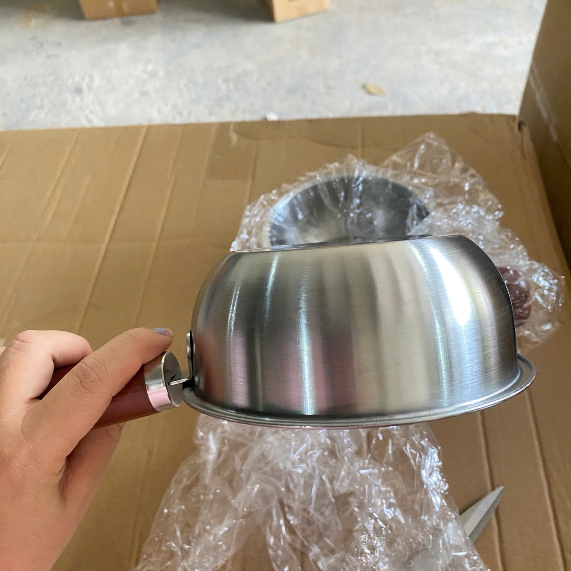 [270] Chảo Inox Mini Cán Gỗ 14cm