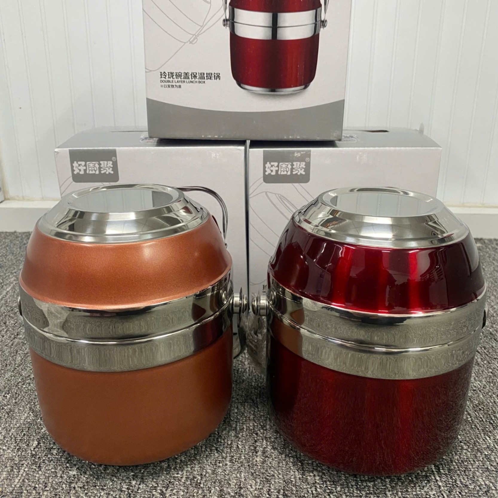 [48] Hộp Đựng Cơm INOX 2 Tầng 1.5L (NẮP MÀU)