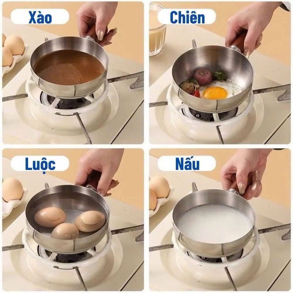 [270] Chảo Inox Mini Cán Gỗ 14cm