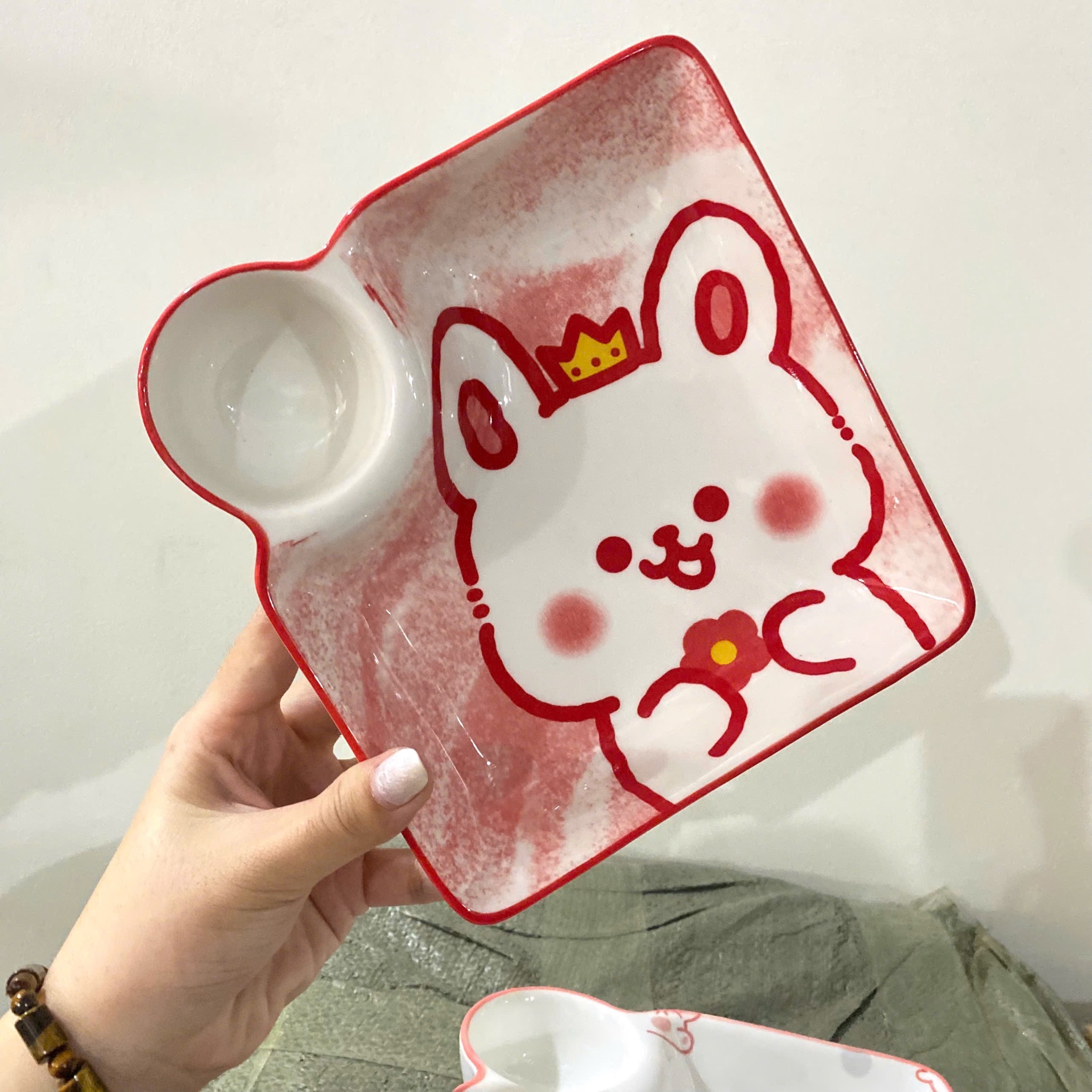 [48] Dĩa Sứ 7.5inch Kèm Chén Chấm HOẠT HÌNH (ngẫu nhiên)
