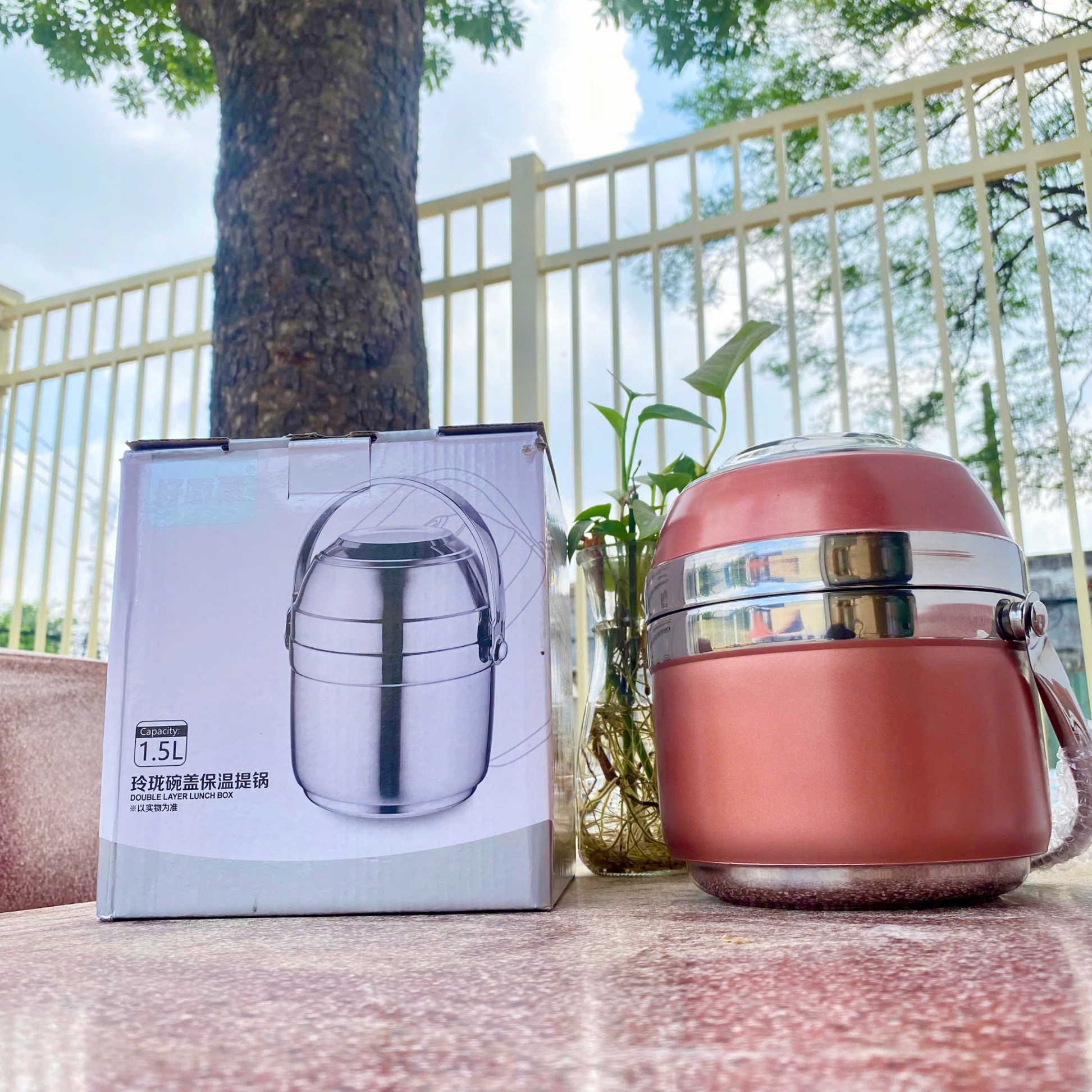 [48] Hộp Đựng Cơm INOX 2 Tầng 1.5L (NẮP MÀU)