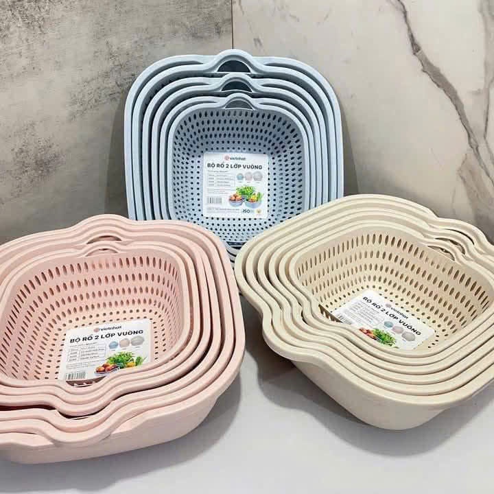[10] Bộ Thau Rổ Vuông 6 Món 3288+3289+3290
