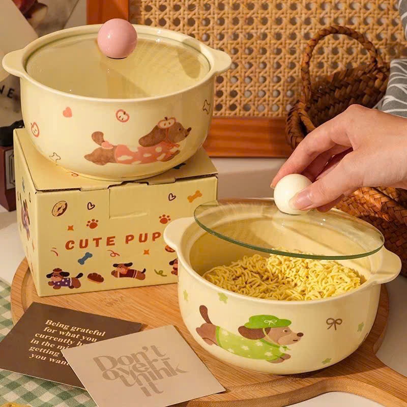[36] Thố Ăn Mì 6inch Hình Cún CÓ NẮP