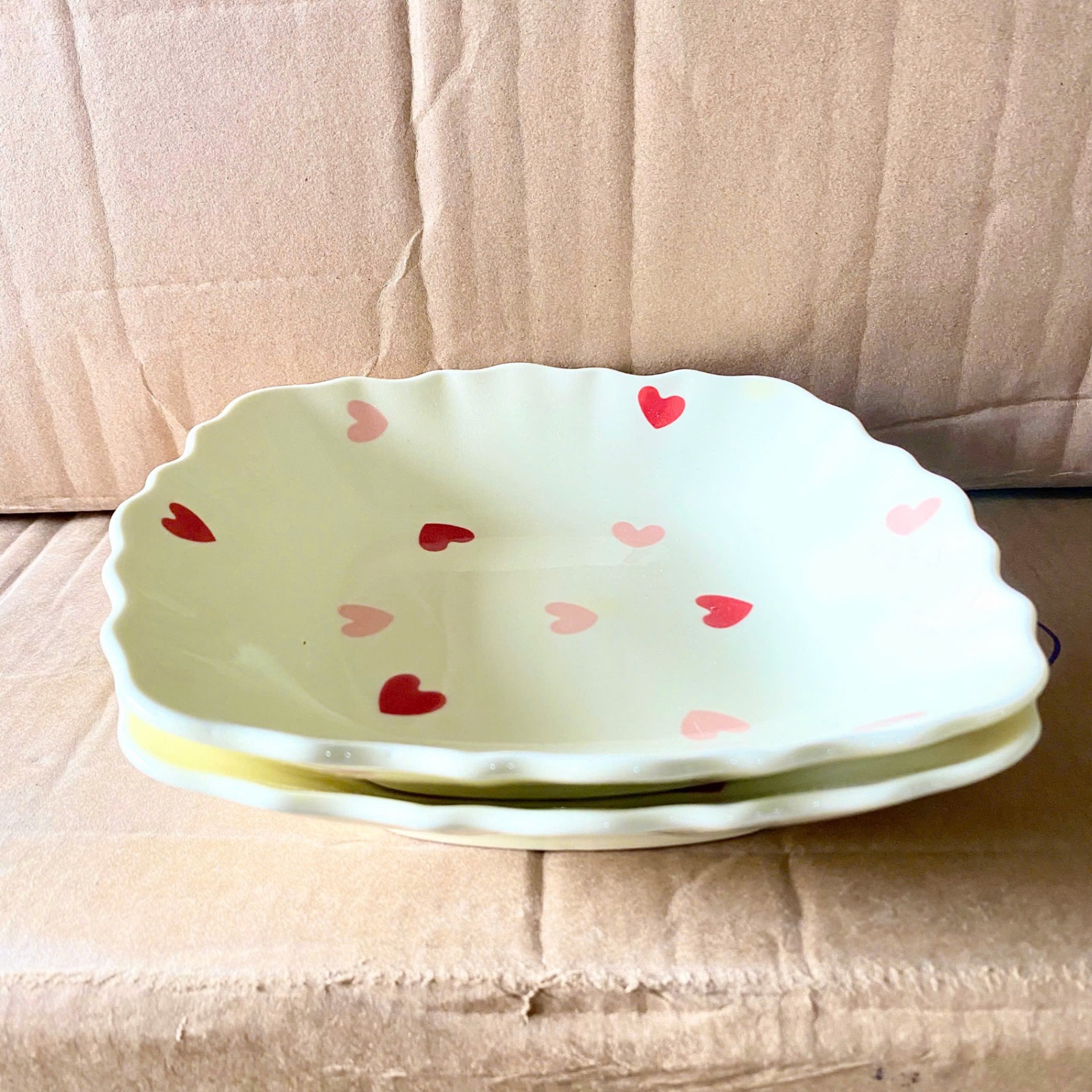 [60] Đĩa Sứ Vuông 8inch Họa Tiết TRÁI TIM