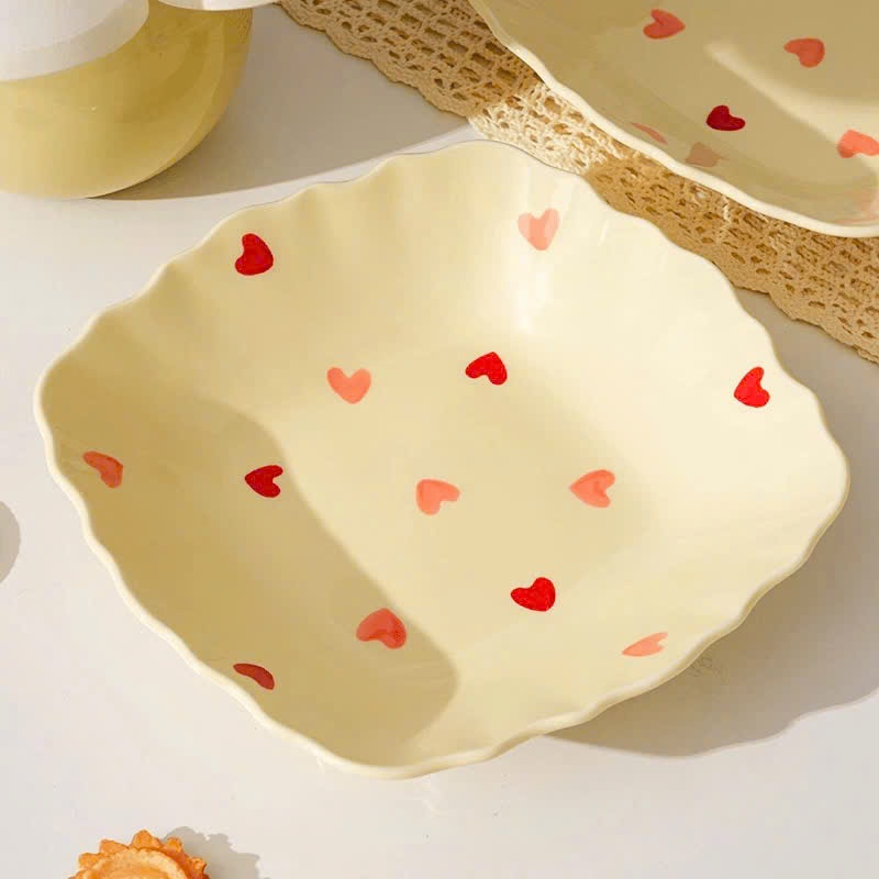[60] Đĩa Sứ Vuông 8inch Họa Tiết TRÁI TIM